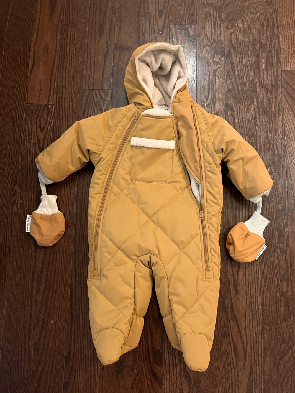 7 A.M. Enfant mustard yellow Hooded  One-Piece Snowsuit with Mittens 6-12